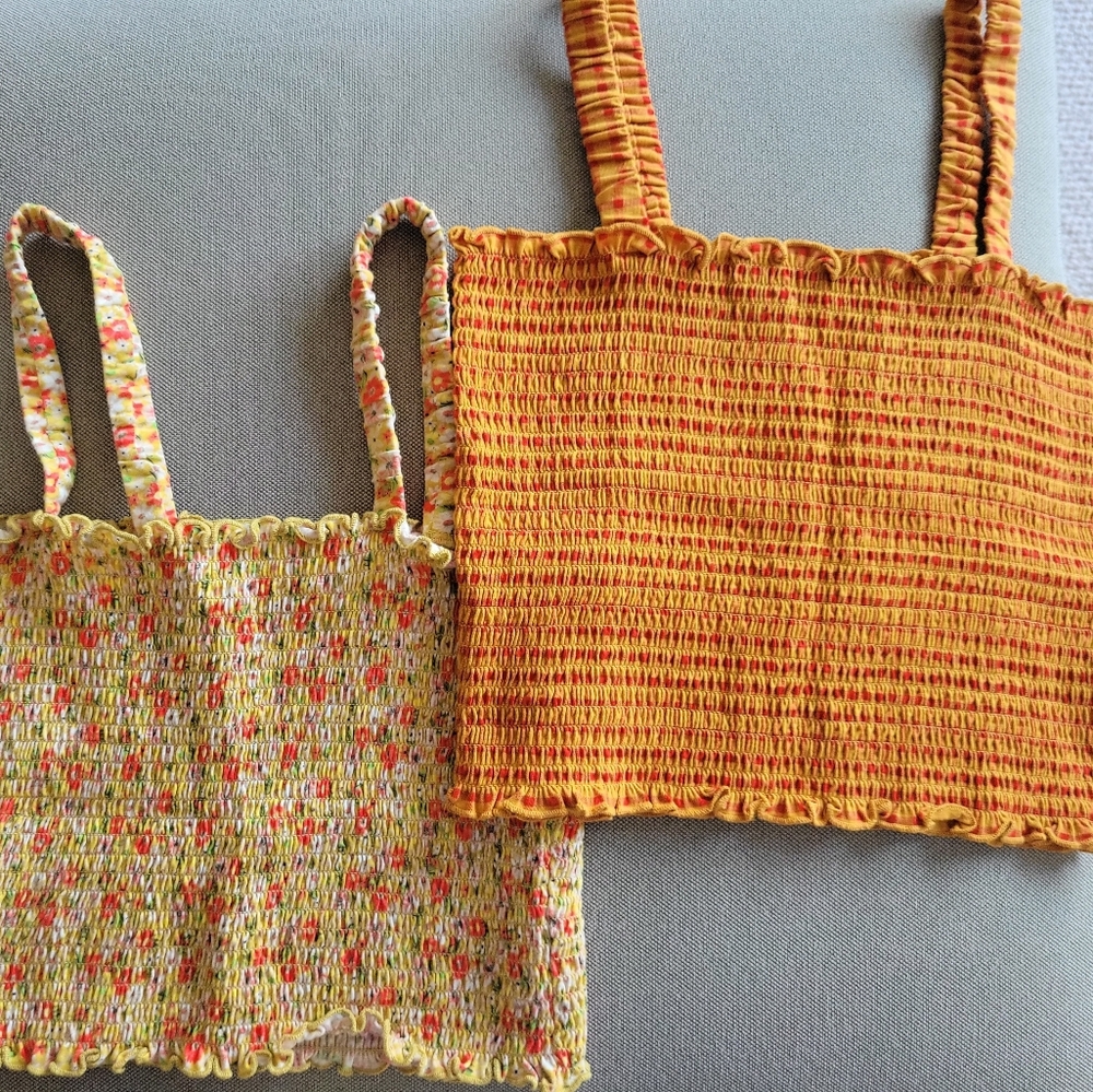 Ruffled Crop Top Tank Tops Floral And Gingham Sz M